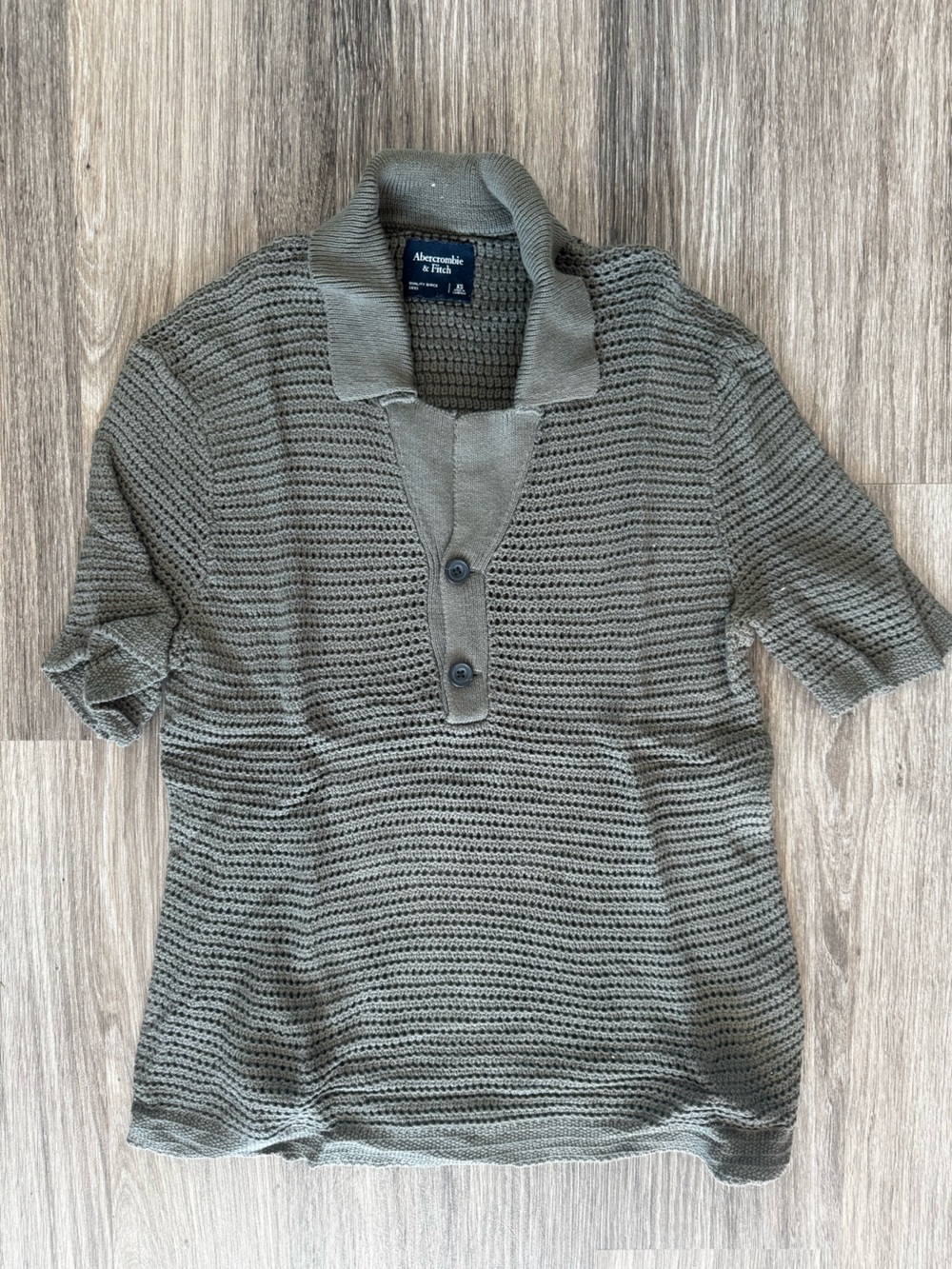 Abercrombie & Fitch Olive Knit V-Neck Polo Sweater